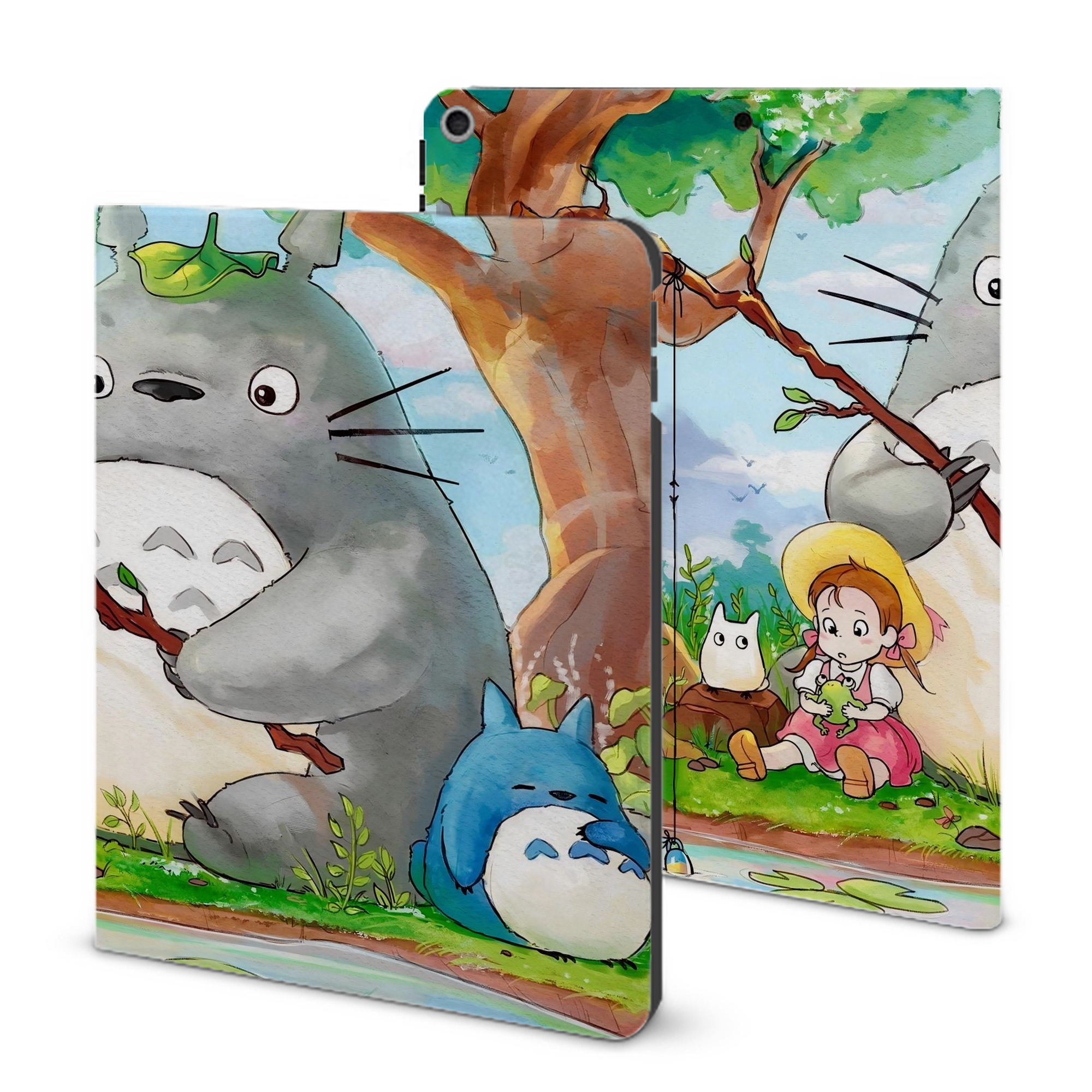 （画像用） となりのトトロ 草壁メイ 草壁サツキ My Neighbor Totoro Satsuki Kusakabe Mei Kusakabe IPad ケース ブック型 PUレザー TPU 耐衝撃 軽量 薄型 ペン収納なし 全面保護 IPad 各モデル対応